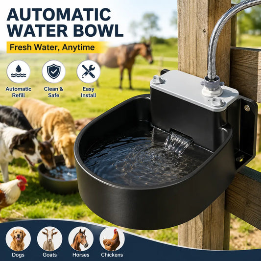 Farmparadise Automatic Water Dispenser for Dogs and Livestock with Float Valve, Filter, Hose, and Adapter - Ideal for Chicken Coops, Goats, and Horses