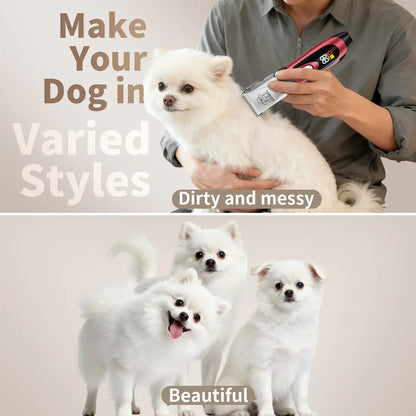 KALHELA Rechargeable Cordless Dog Clippers - Low Noise, Low Vibration, LCD Digital Display Grooming Kit with Deodorant Plastic Combs, Universal Pet Hair Trimmer for Dogs, Rabbits (Small & Large), Cells