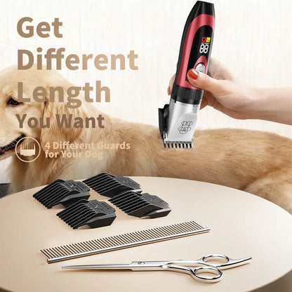 KALHELA Rechargeable Cordless Dog Clippers - Low Noise, Low Vibration, LCD Digital Display Grooming Kit with Deodorant Plastic Combs, Universal Pet Hair Trimmer for Dogs, Rabbits (Small & Large), Cells