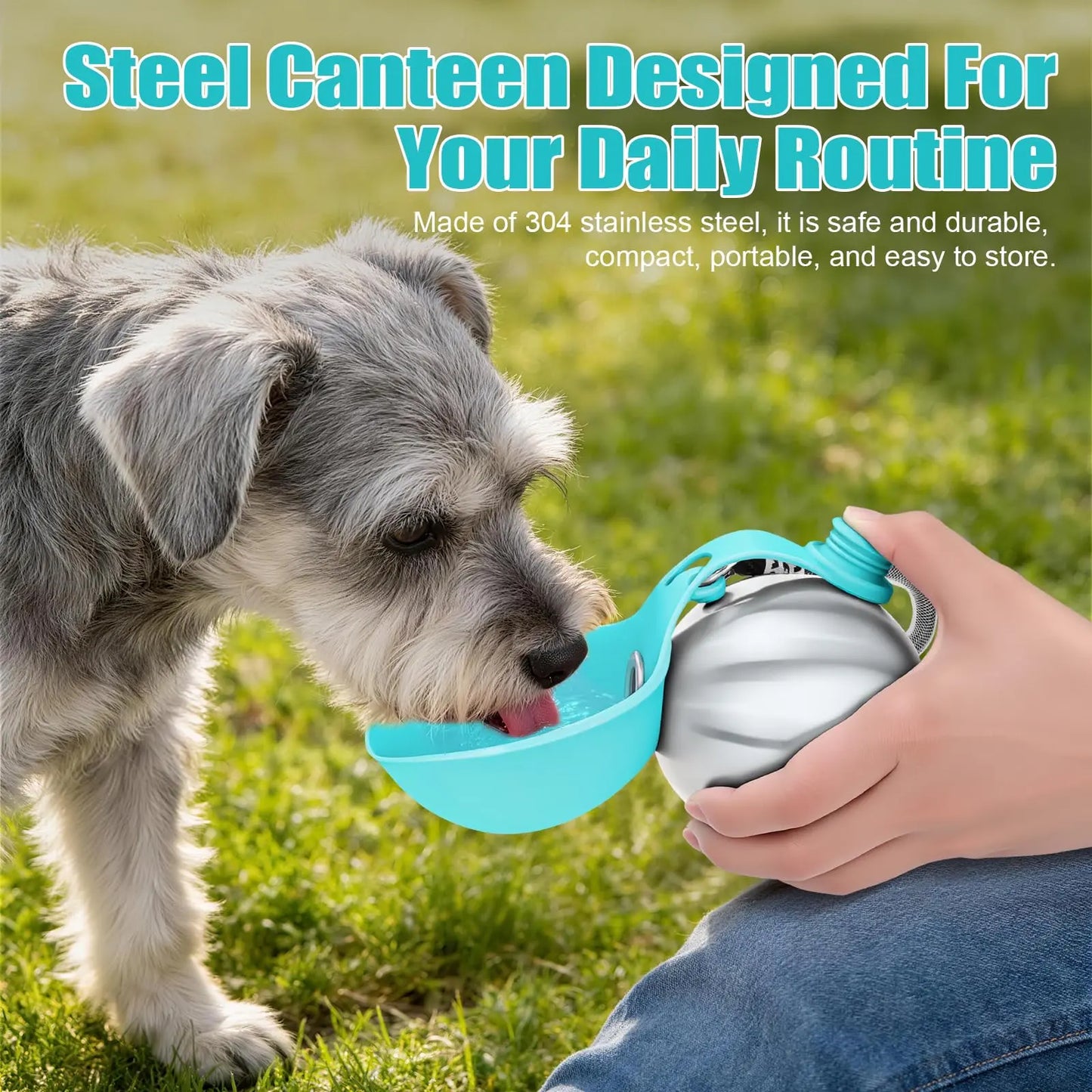 Lumikata 2-in-1 Portable Dog Water Bottle and Bowl - 10oz Stainless Steel Leak-Proof Tumbler for Outdoor Activities