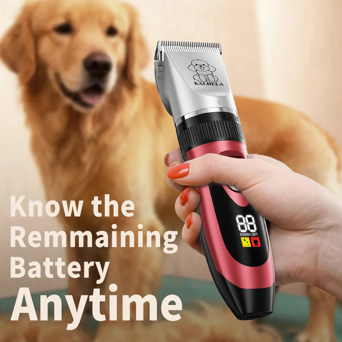 KALHELA Rechargeable Cordless Dog Clippers - Low Noise, Low Vibration, LCD Digital Display Grooming Kit with Deodorant Plastic Combs, Universal Pet Hair Trimmer for Dogs, Rabbits (Small & Large), Cells