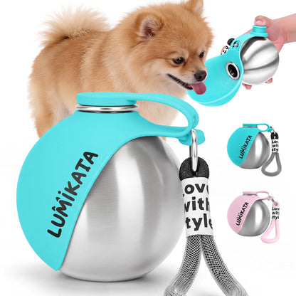 Lumikata 2-in-1 Portable Dog Water Bottle and Bowl - 10oz Stainless Steel Leak-Proof Tumbler for Outdoor Activities