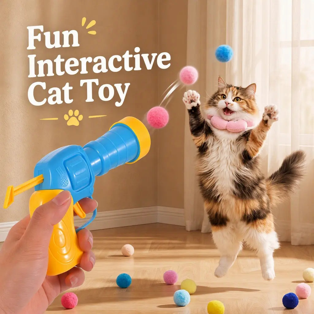 Interactive Cat Toy Launcher Set - Includes 1 Launcher and 30 Plush Balls, Battery-Free Design, Durable for Indoor Exercise and Boredom Relief, Perfect Gift for Kittens and Adult Cats