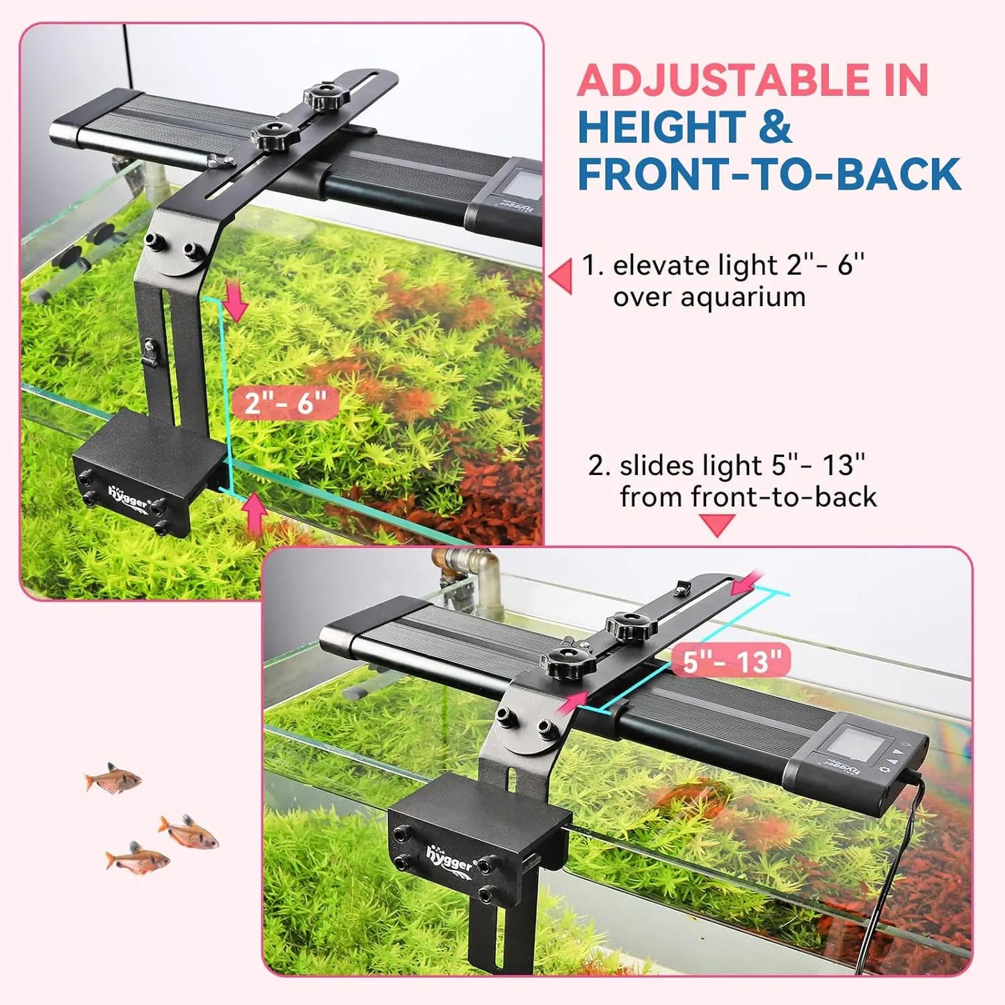 Hygger Universal Aquarium Light Riser - Adjustable Arm Mounting Bracket with Corrosion-Resistant Aluminum Support