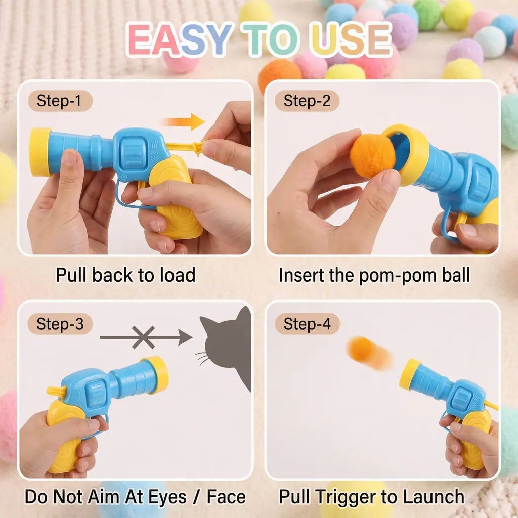 Interactive Cat Toy Launcher Set - Includes 1 Launcher and 30 Plush Balls, Battery-Free Design, Durable for Indoor Exercise and Boredom Relief, Perfect Gift for Kittens and Adult Cats