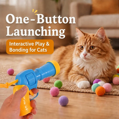 Interactive Cat Toy Launcher Set - Includes 1 Launcher and 30 Plush Balls, Battery-Free Design, Durable for Indoor Exercise and Boredom Relief, Perfect Gift for Kittens and Adult Cats