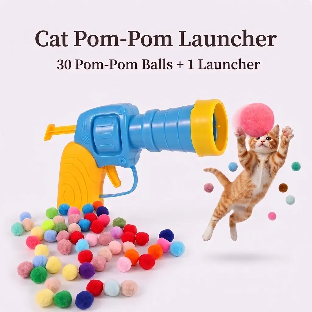 Interactive Cat Toy Launcher Set - Includes 1 Launcher and 30 Plush Balls, Battery-Free Design, Durable for Indoor Exercise and Boredom Relief, Perfect Gift for Kittens and Adult Cats