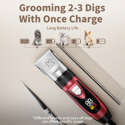 KALHELA Rechargeable Cordless Dog Clippers - Low Noise, Low Vibration, LCD Digital Display Grooming Kit with Deodorant Plastic Combs, Universal Pet Hair Trimmer for Dogs, Rabbits (Small & Large), Cells