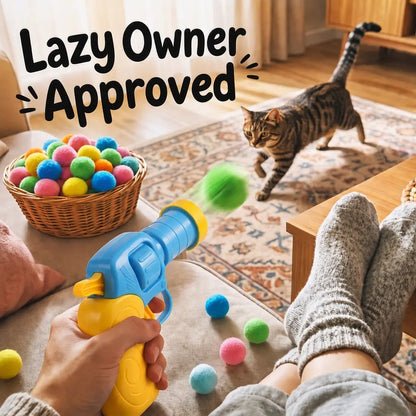 Interactive Cat Toy Launcher Set - Includes 1 Launcher and 30 Plush Balls, Battery-Free Design, Durable for Indoor Exercise and Boredom Relief, Perfect Gift for Kittens and Adult Cats