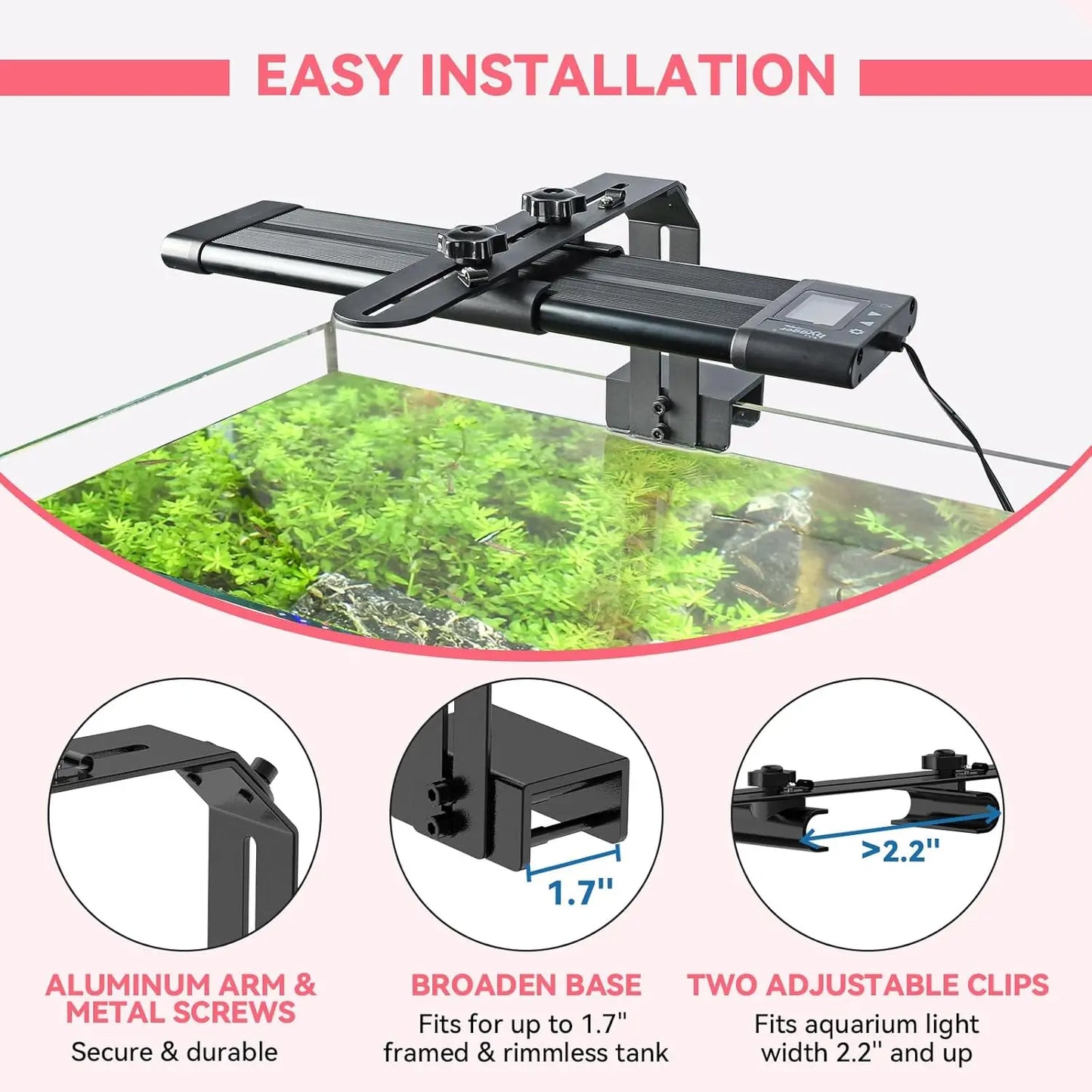 Hygger Universal Aquarium Light Riser - Adjustable Arm Mounting Bracket with Corrosion-Resistant Aluminum Support